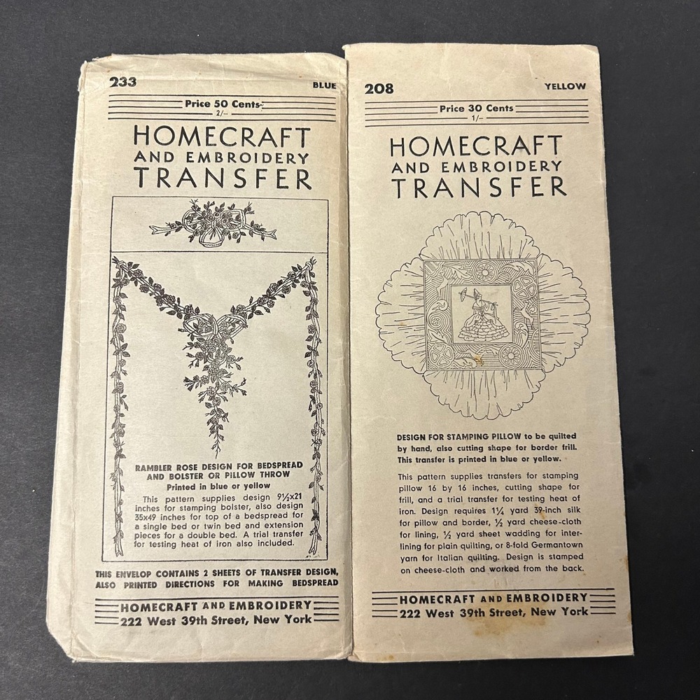 Vintage Homecraft Embroidery Transfer Patterns‎ 208 233 Floral Rose HTF RARE